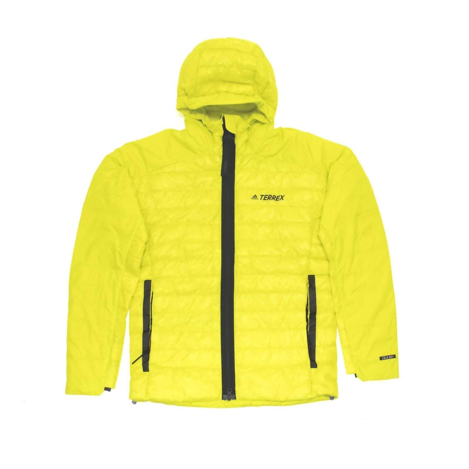 adidas Men's Terrex Myshelter Down Hooded Jacket in acid yellow - men's jacket