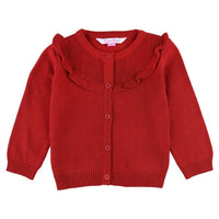 RuffleButts Girls' Ruffle Trim Cardigan in red - kids' sweater