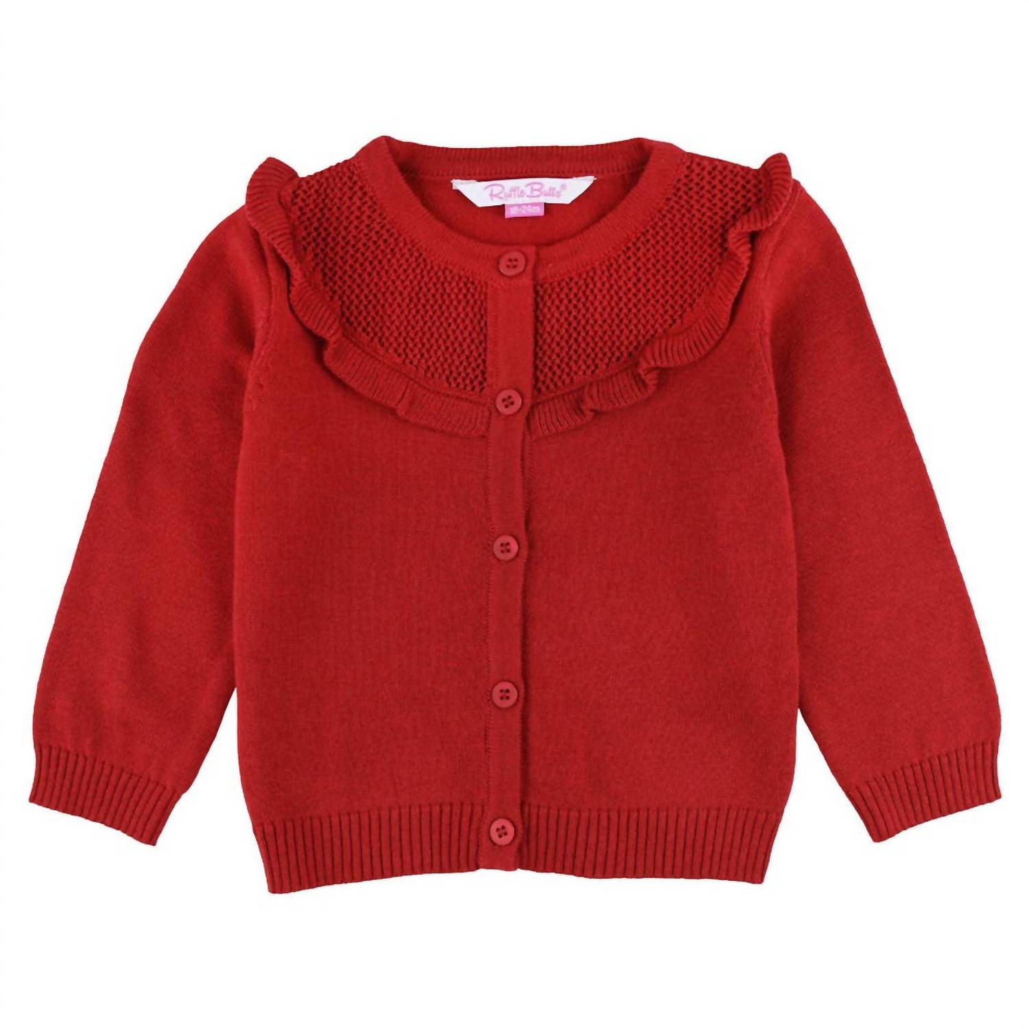 RuffleButts Girls' Ruffle Trim Cardigan in red - kids' sweater