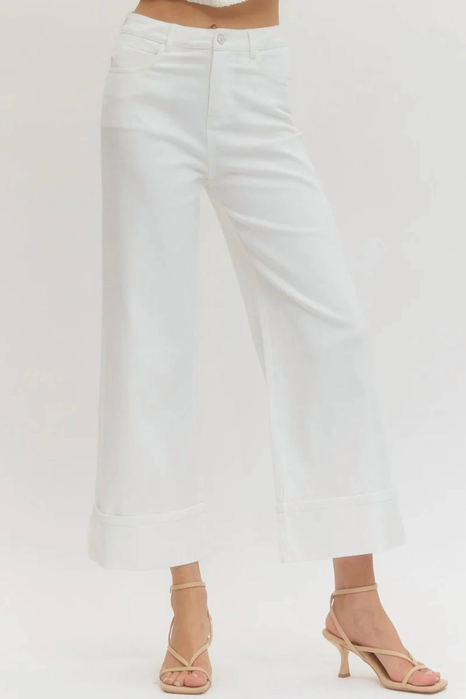 Entro - Solid Mid-rise Ankle Length Pants