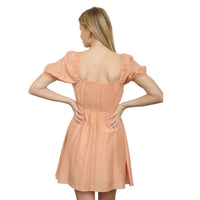 Blu Pepper - Pleated Bodice Short Puff Sleeve Mini Dress