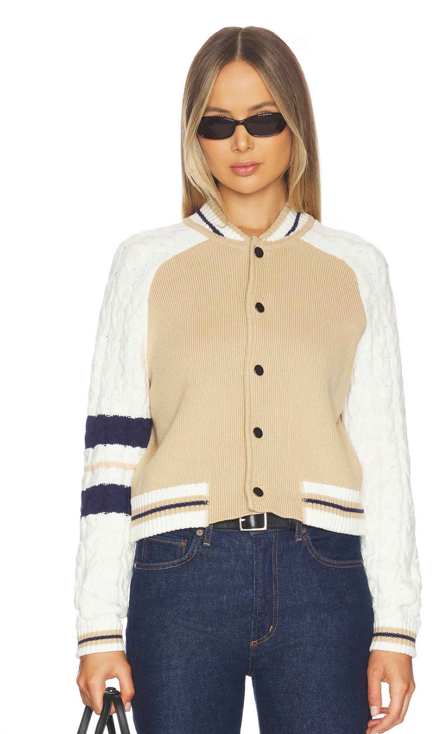 Central Park West - Chloe Cable Sleeve Knit Bomber Jacket