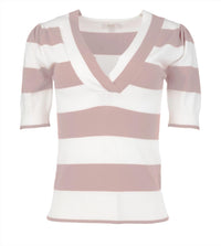KUT FROM THE KLOTH Yona Striped V-neck Sweater in white blush - women's sweater - view 5