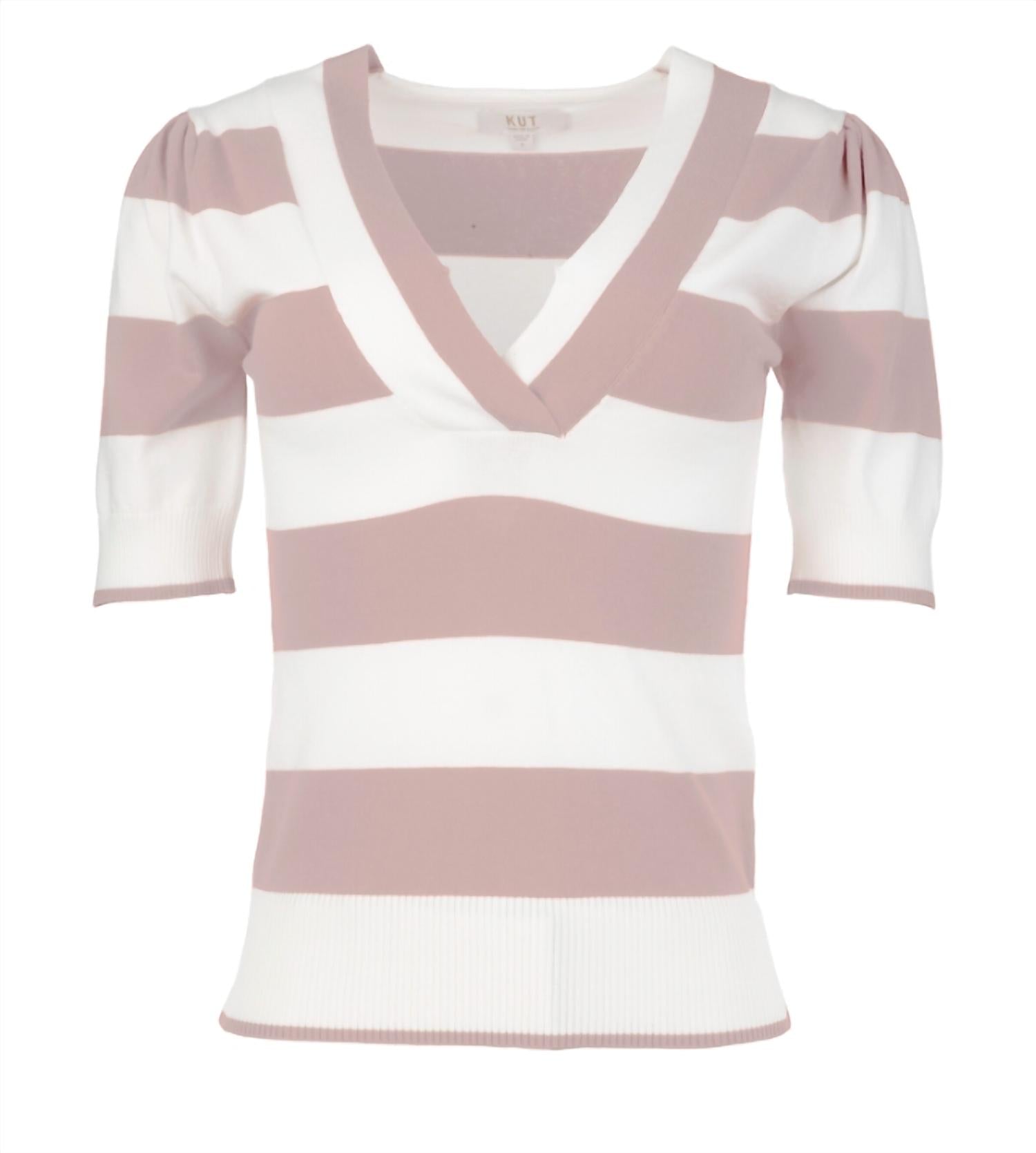 KUT FROM THE KLOTH Yona Striped V-neck Sweater in white blush - women's sweater - view 5