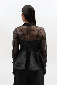 Ganni - Flocked Organza Peplum Shirt