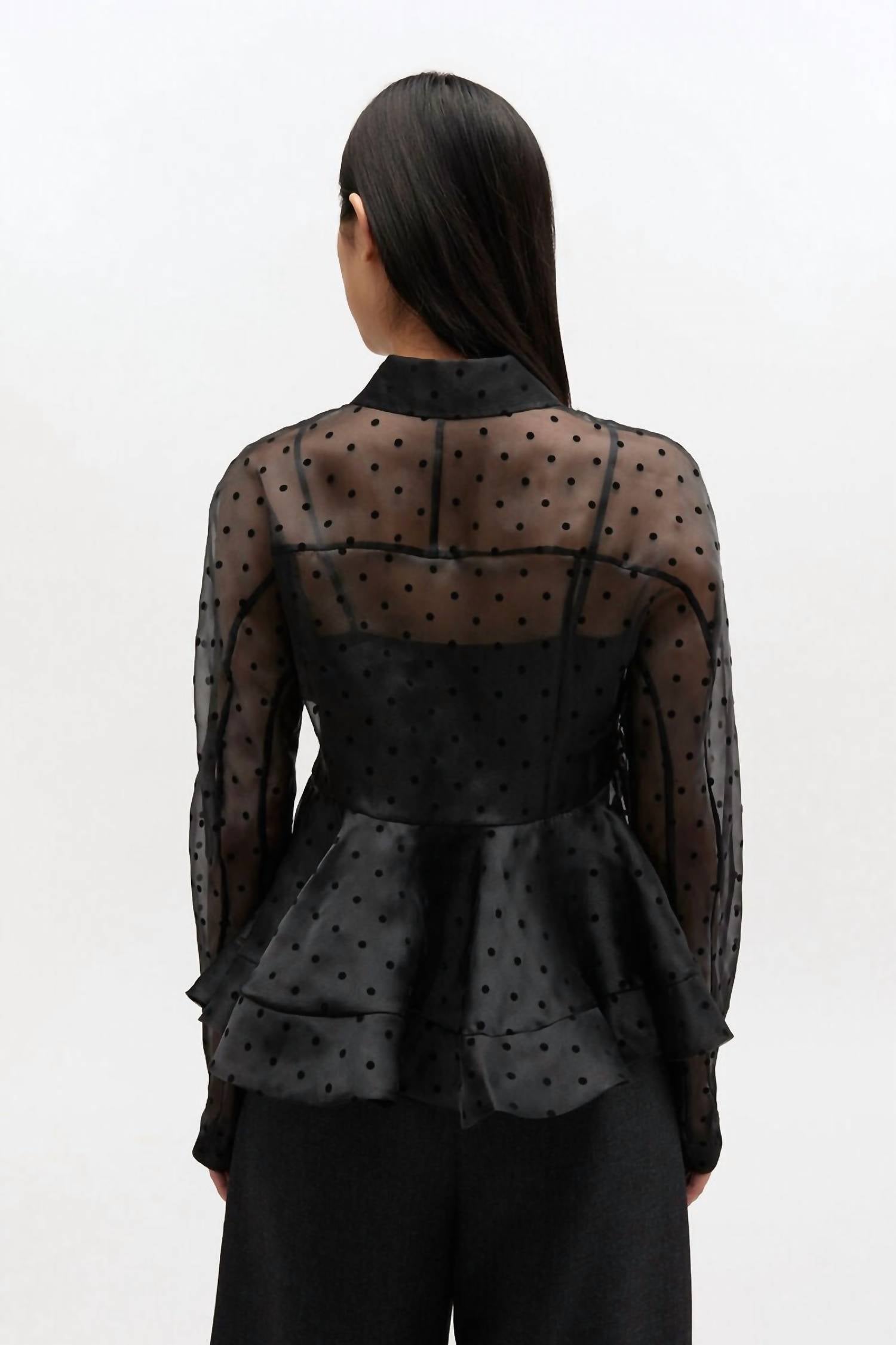Ganni - Flocked Organza Peplum Shirt