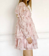 Storia - Floral Bow Sleeves Babydoll Dress