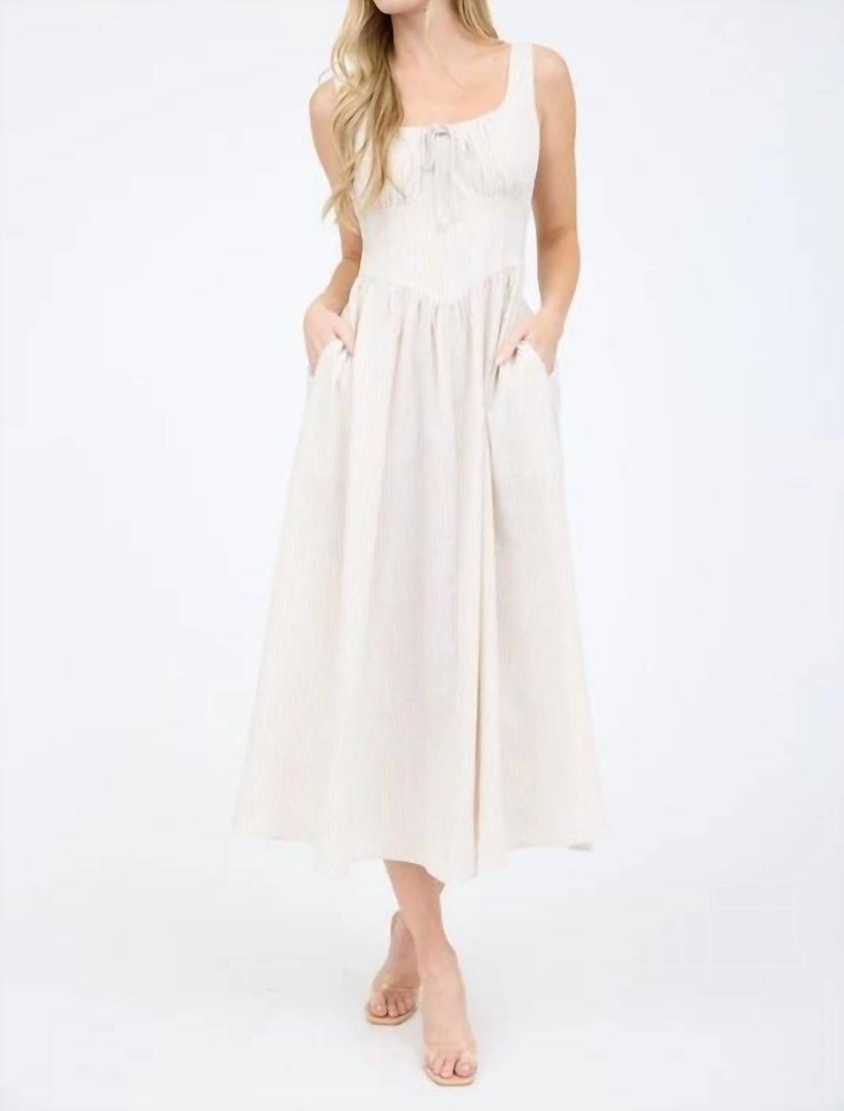 Blu Pepper - Stripe Sleeveless Corset Detail Midi Dress