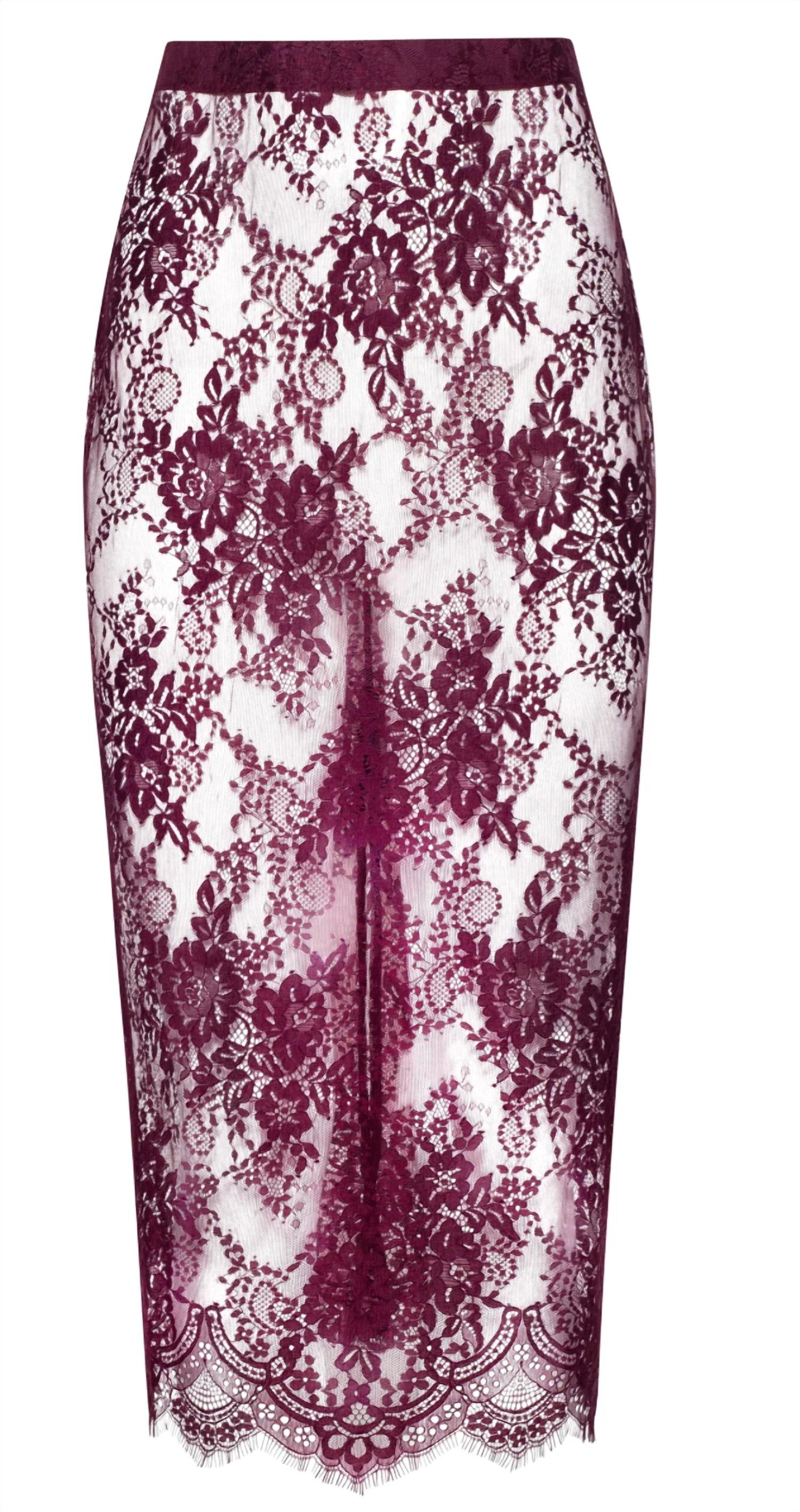 L'Agence MAKENA LACE PENCIL SKIRT in dark port - women's skirt - view 4