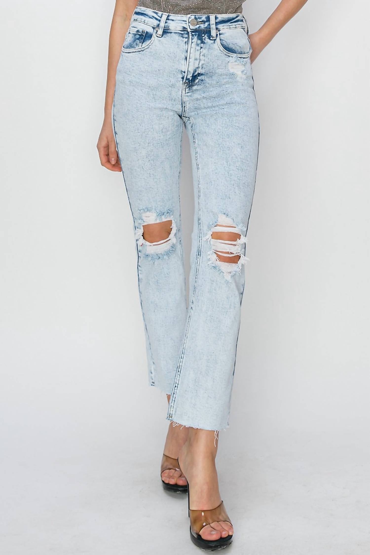 Risen - High Rise Knee Distressed Ankle Jeans