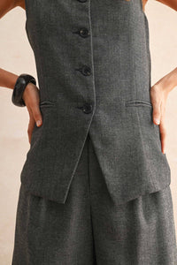 Miou Muse - Herringbone Square Neck Button Front Vest