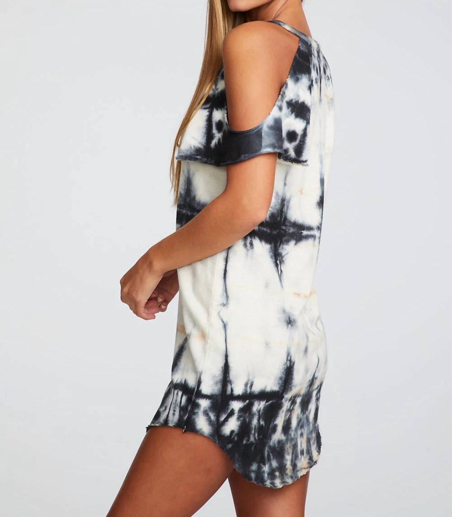 Chaser - Linen French Terry Tie Dye Vented Flutter Sleeve Dress