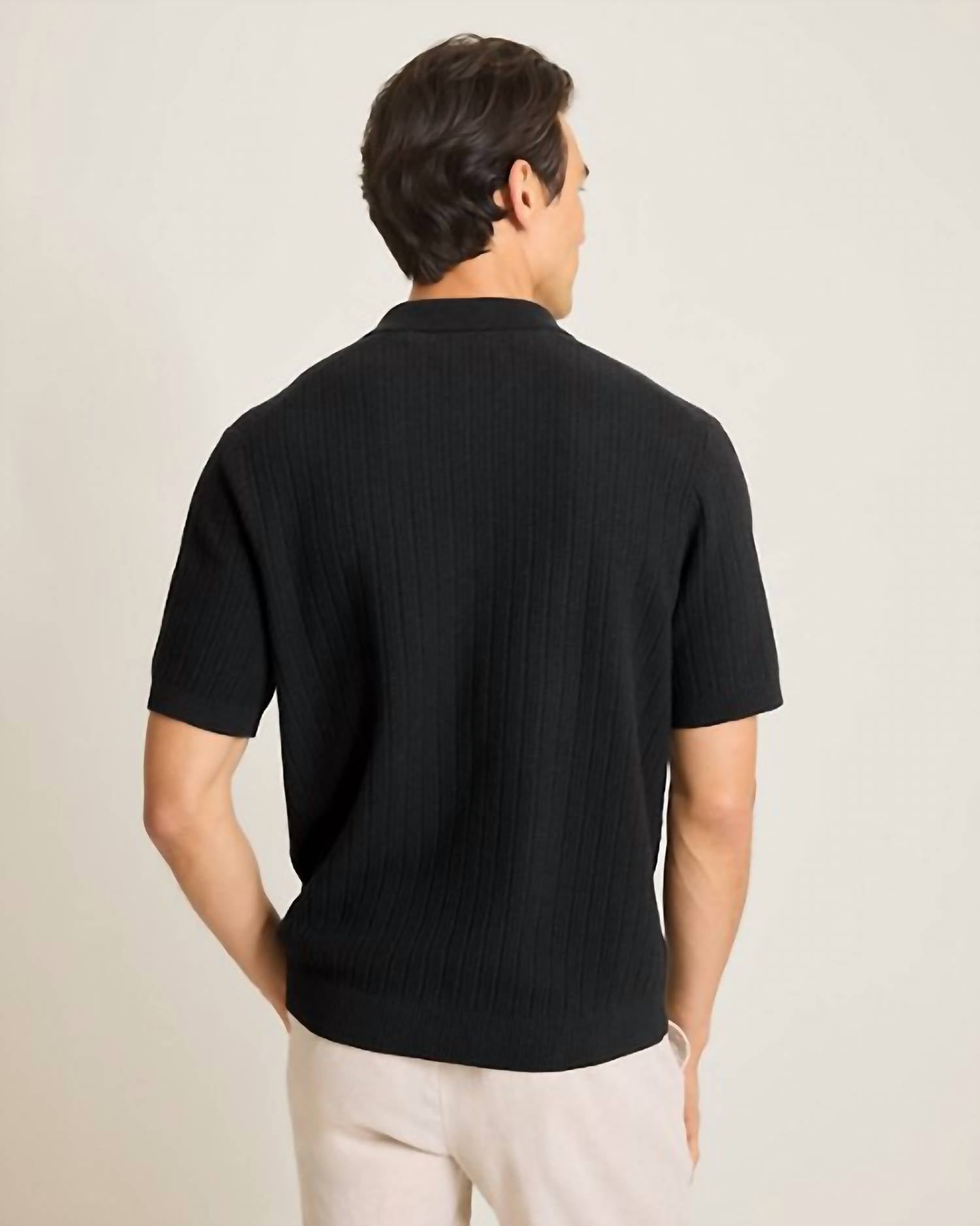 TOMMY BAHAMA Villa View Button Front Polo in black heather - men's shirt - detail view