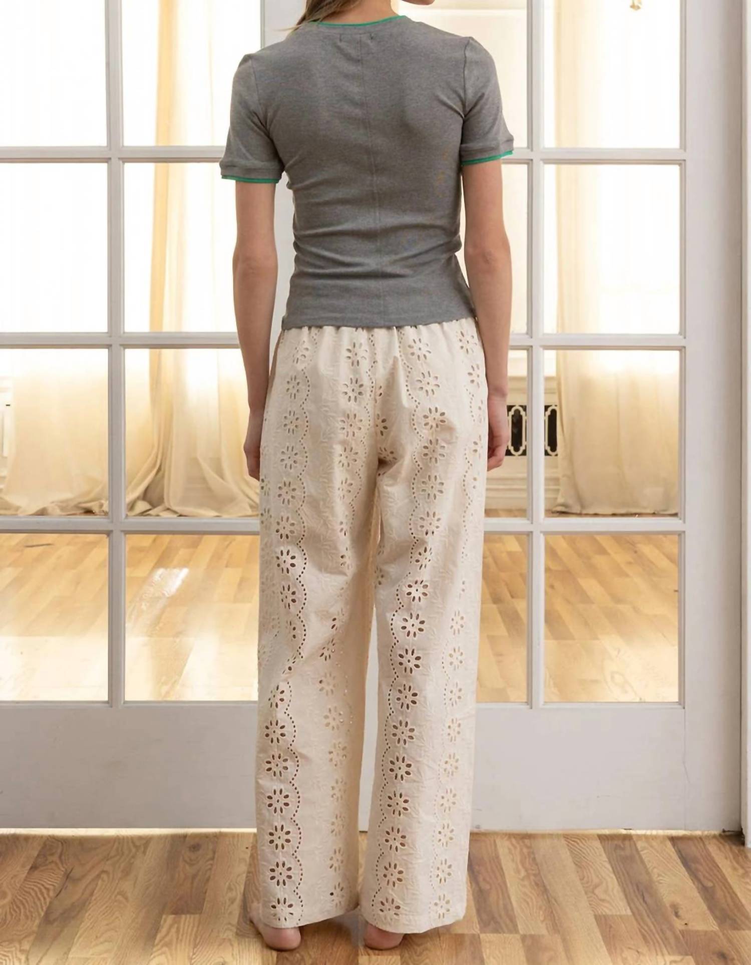 Raisonnel - Teagan Eyelet Embroidered Wide-leg Pants