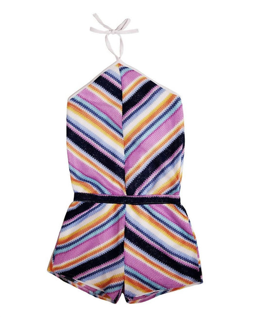 Mia - Girls Patterned Crochet Halter Romper