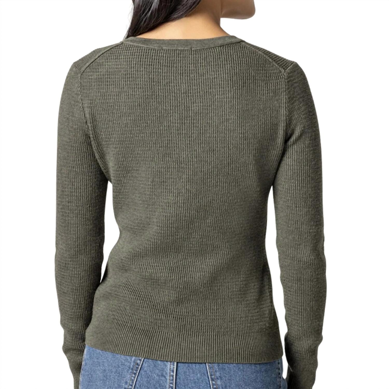Lilla P - Women's Waffle Henley Sweater Top