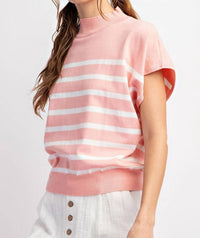 ee:some Preppy Chic Mock Neck Sweater Top in pink 1 - women's sweater