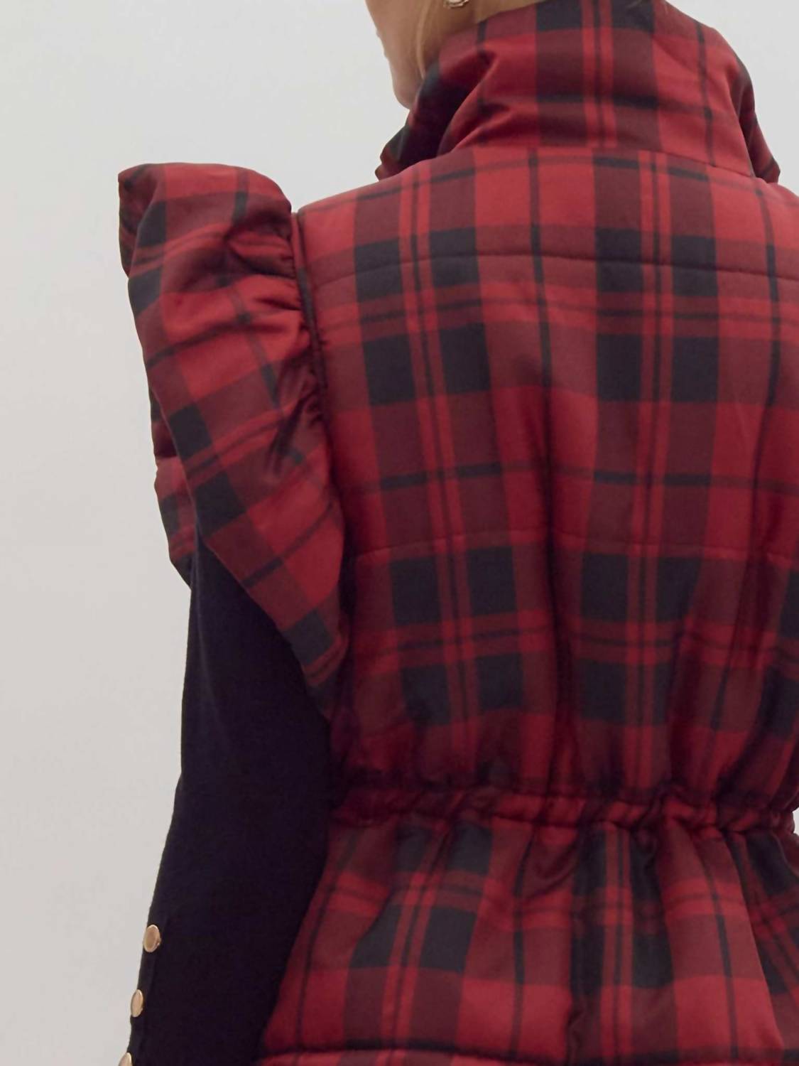 Entro - Plaid Pattern Toggle Waist Puffer Vest