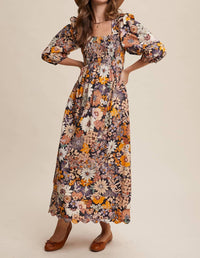 Listicle - Floral Smocked Puff Sleeve Maxi Dress