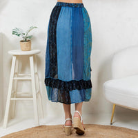 Young Threads Boho Ruffle Wrapped Fit And Flare Midi Skirt in indigo - women's skirt - alternate view