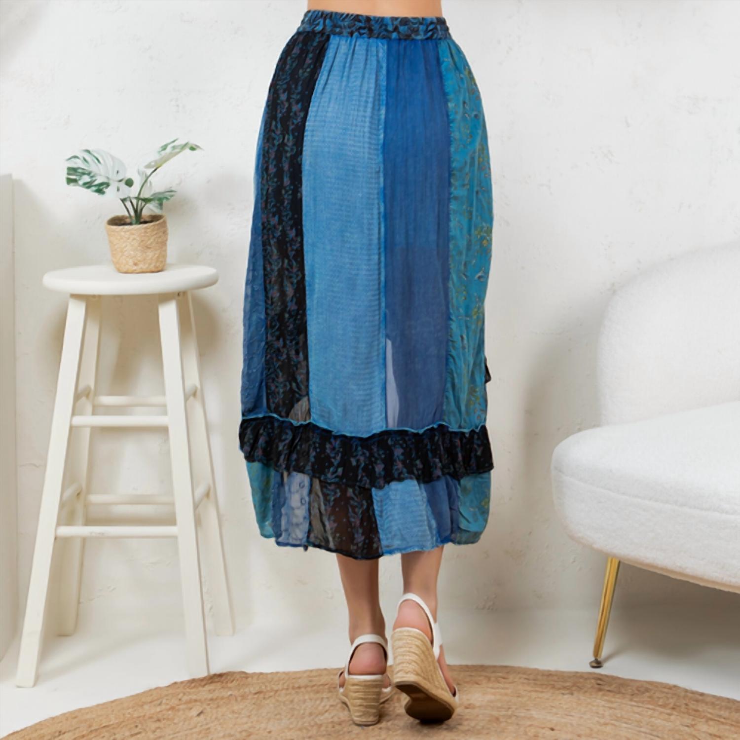 Young Threads Boho Ruffle Wrapped Fit And Flare Midi Skirt in indigo - women's skirt - alternate view