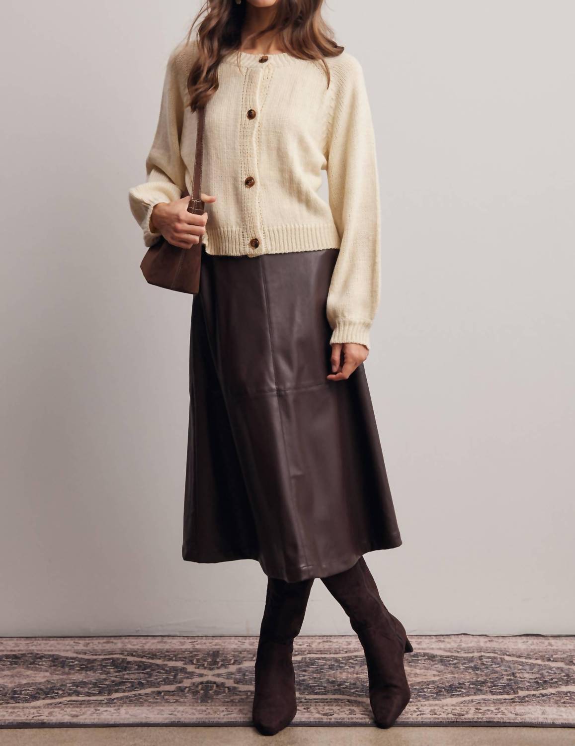Forte - Faux Leather A-line Midi Skirt