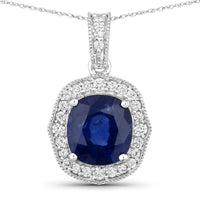 Diana M Jewels Women's Cushion Natural Sapphire Pendant Necklace (2.32 Ct) - Classic Plus in 18k white gold - women's jewelry