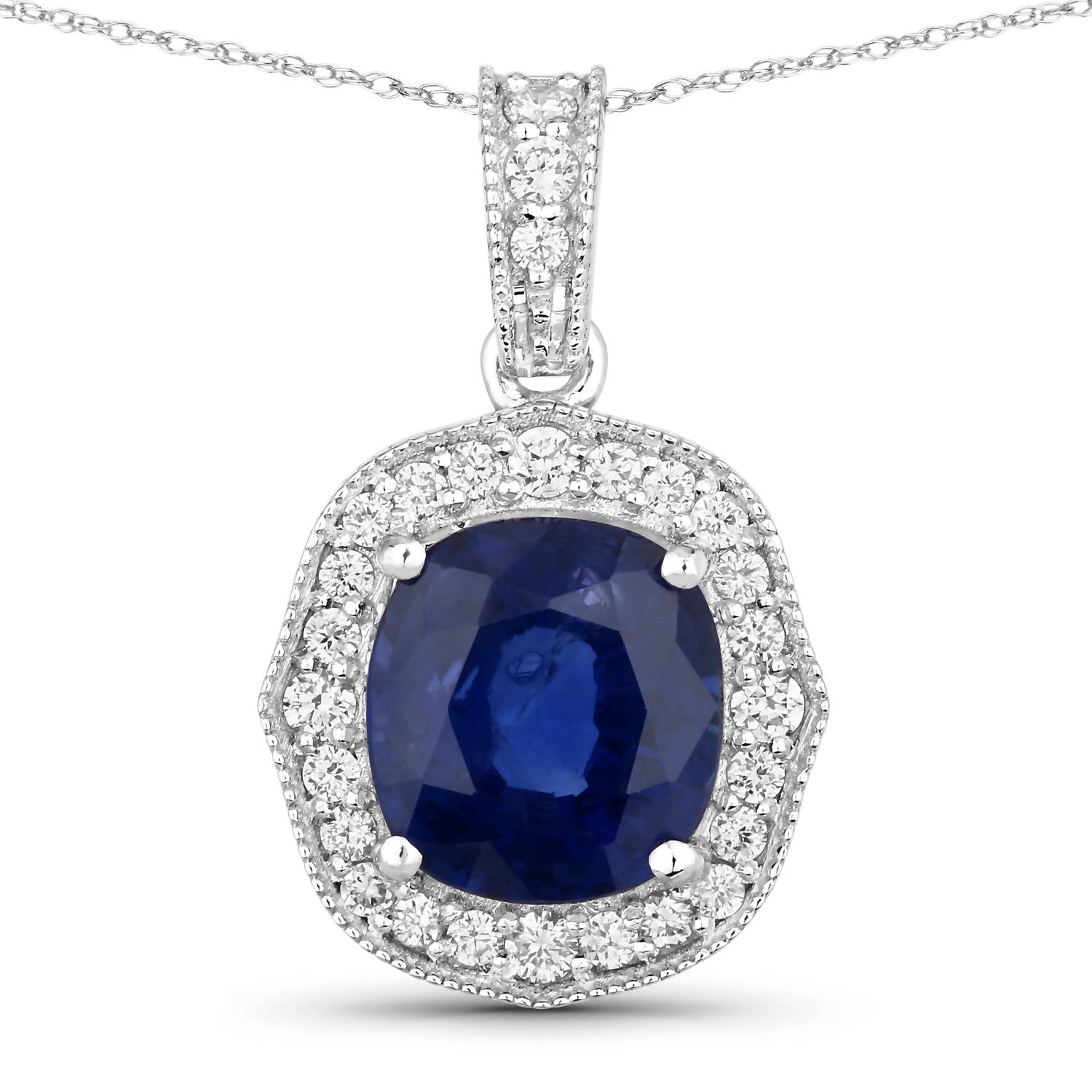 Diana M Jewels Women's Cushion Natural Sapphire Pendant Necklace (2.32 Ct) - Classic Plus in 18k white gold - women's jewelry