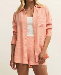 Z Supply Classic Gingham Top in cantaloupe - women's shirt