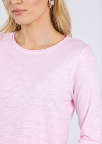 Elliott Lauren Crew Neck Orchid Top in pink - women's long sleeve top - detail view