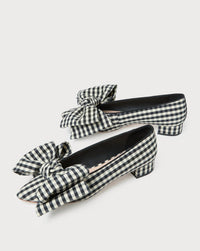 Loeffler Randall Women's Noa Bow Shoes in black white gingham - women's flats - detail view