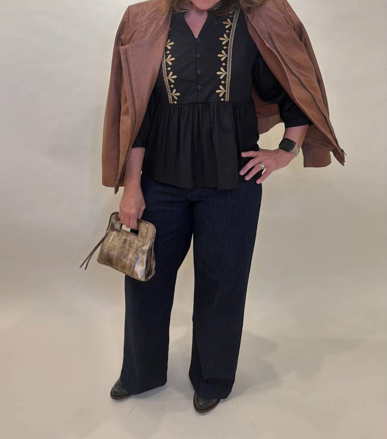 Mahila - Casual Peplum Top With Embroidery
