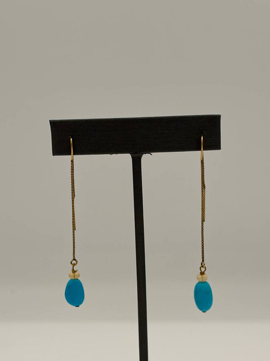Blue Copper - Women's Turquoise Opal Threaders Earrings