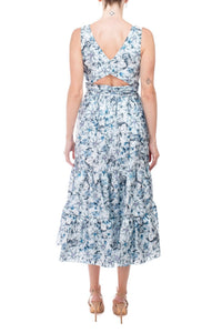 Badgley Mischka - Bateau Neckline Floral Print Jacquard Dress