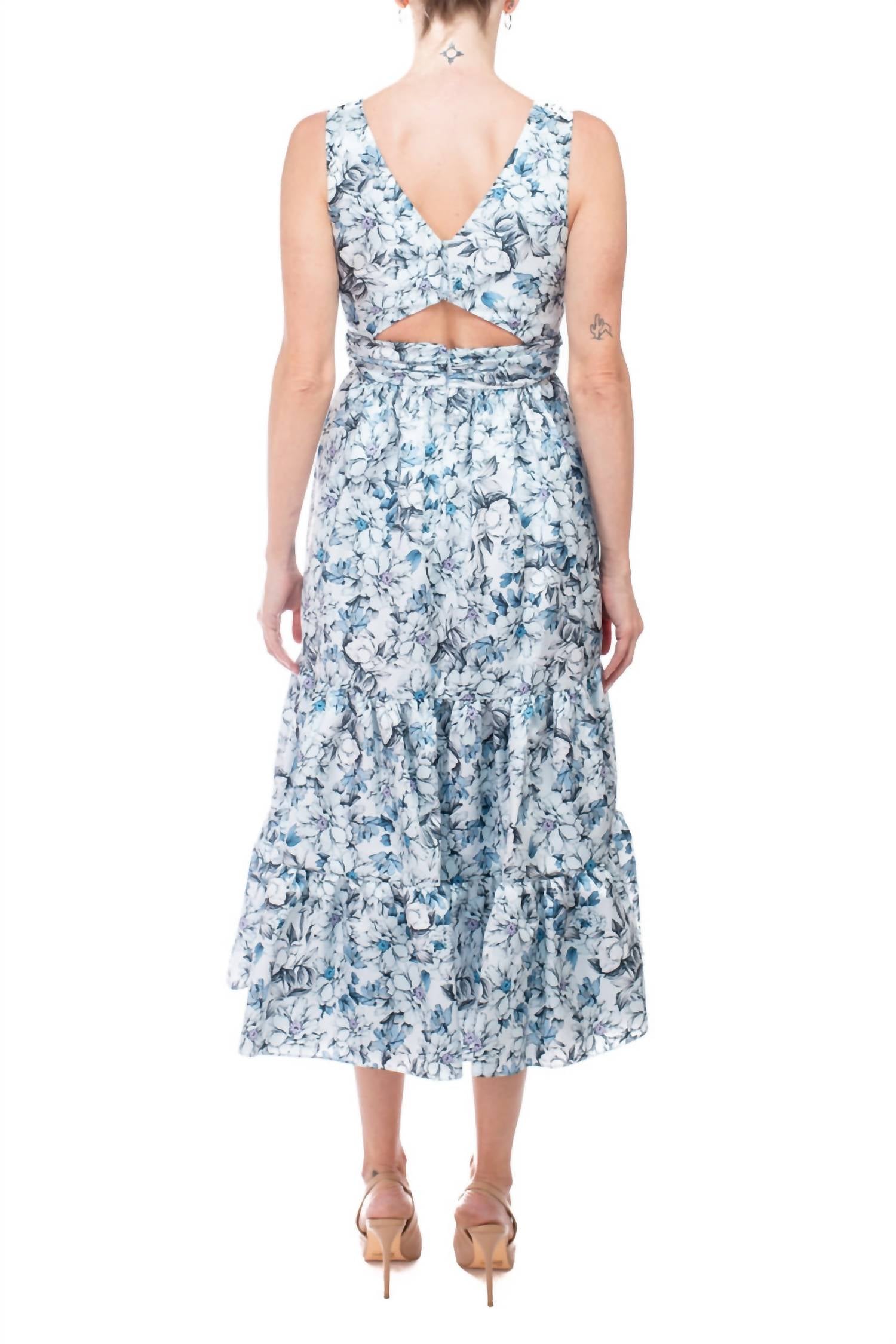 Badgley Mischka - Bateau Neckline Floral Print Jacquard Dress