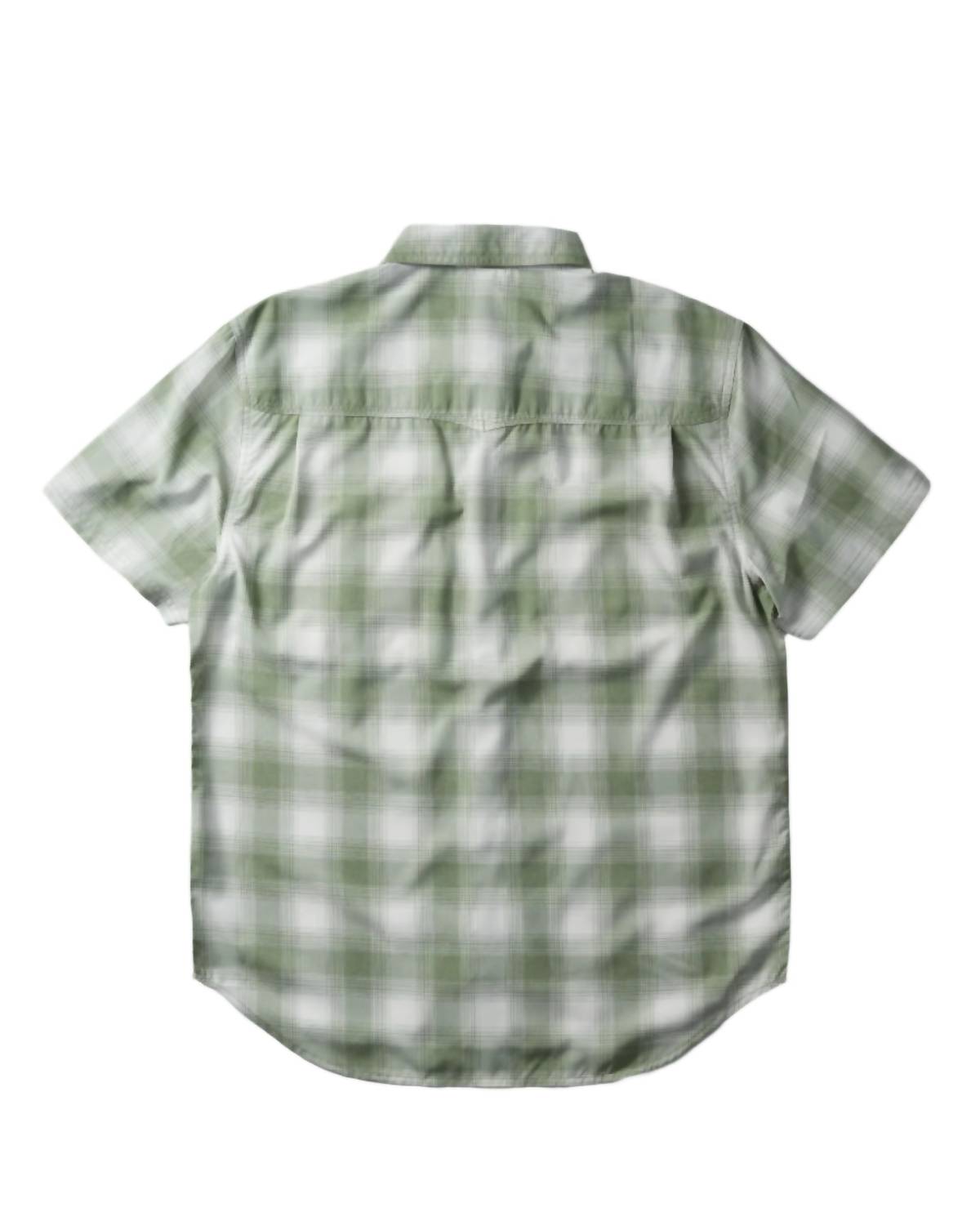 3BIRD Men's Kingfisher Short Sleeve Shirt in sage kirby plaid - men's shirt - detail view