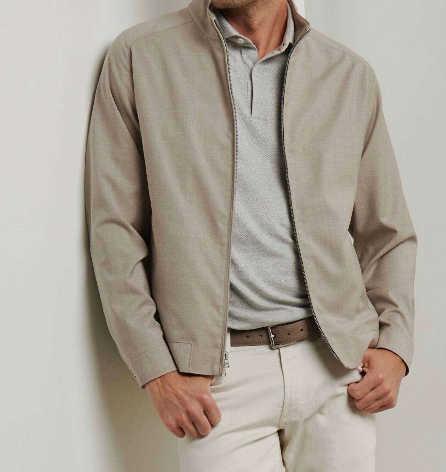 PETER MILLAR Excursionist Lite Bomber Jacket in dark sand - men's jacket - alternate view