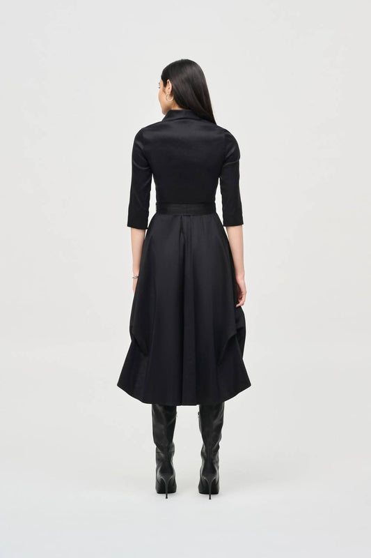 Joseph Ribkoff - Zip Front Waist Sash Taffeta Midi Dress