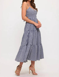 Lovely Day - Gingham Bow Bust Tie Back Tiered Maxi Dress