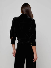 L'Agence Jia Velvet Jacket in black - women's jacket - detail view