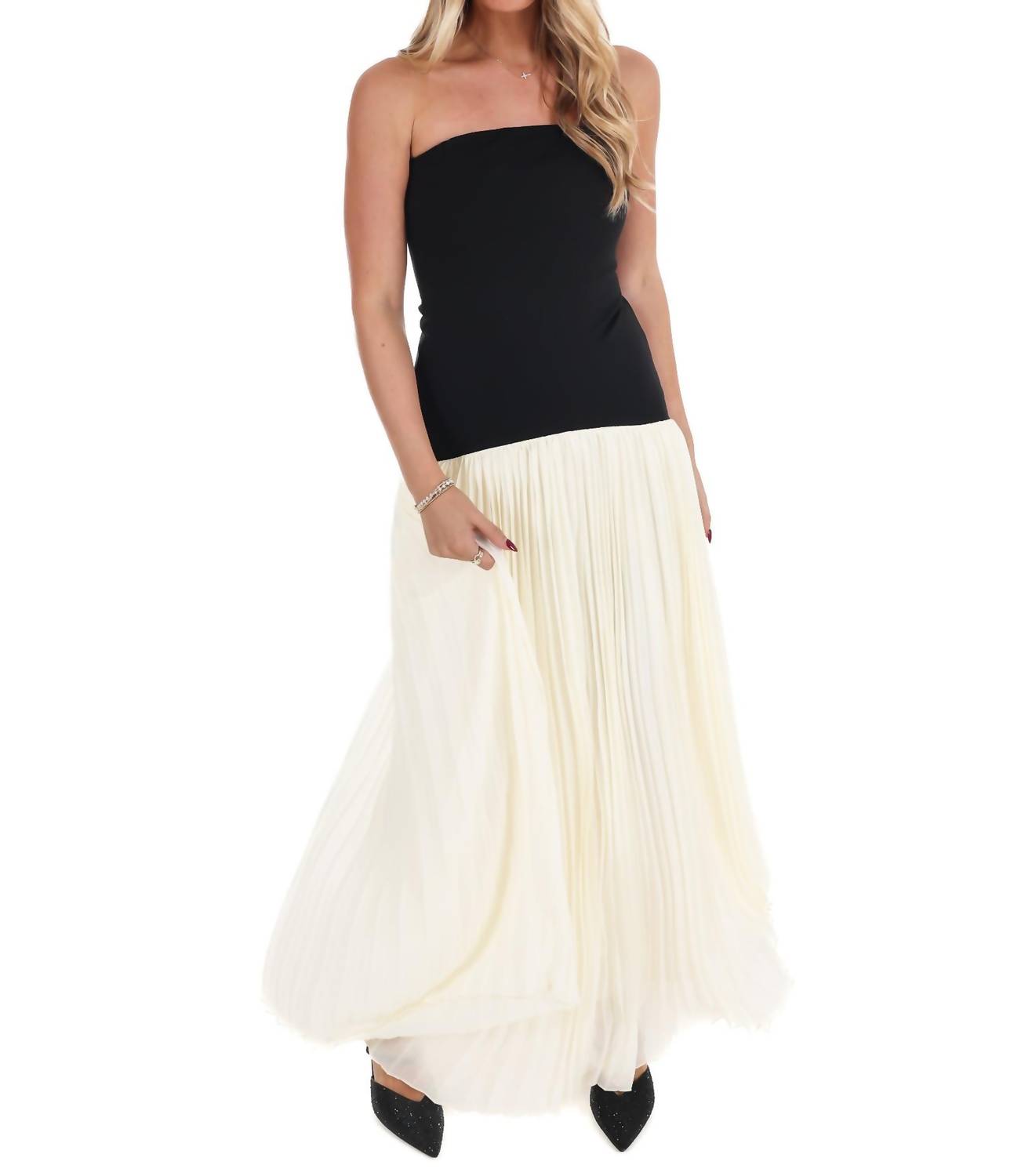 Mable - Amour Strapless Drop Waist Pleated Maxi Dress