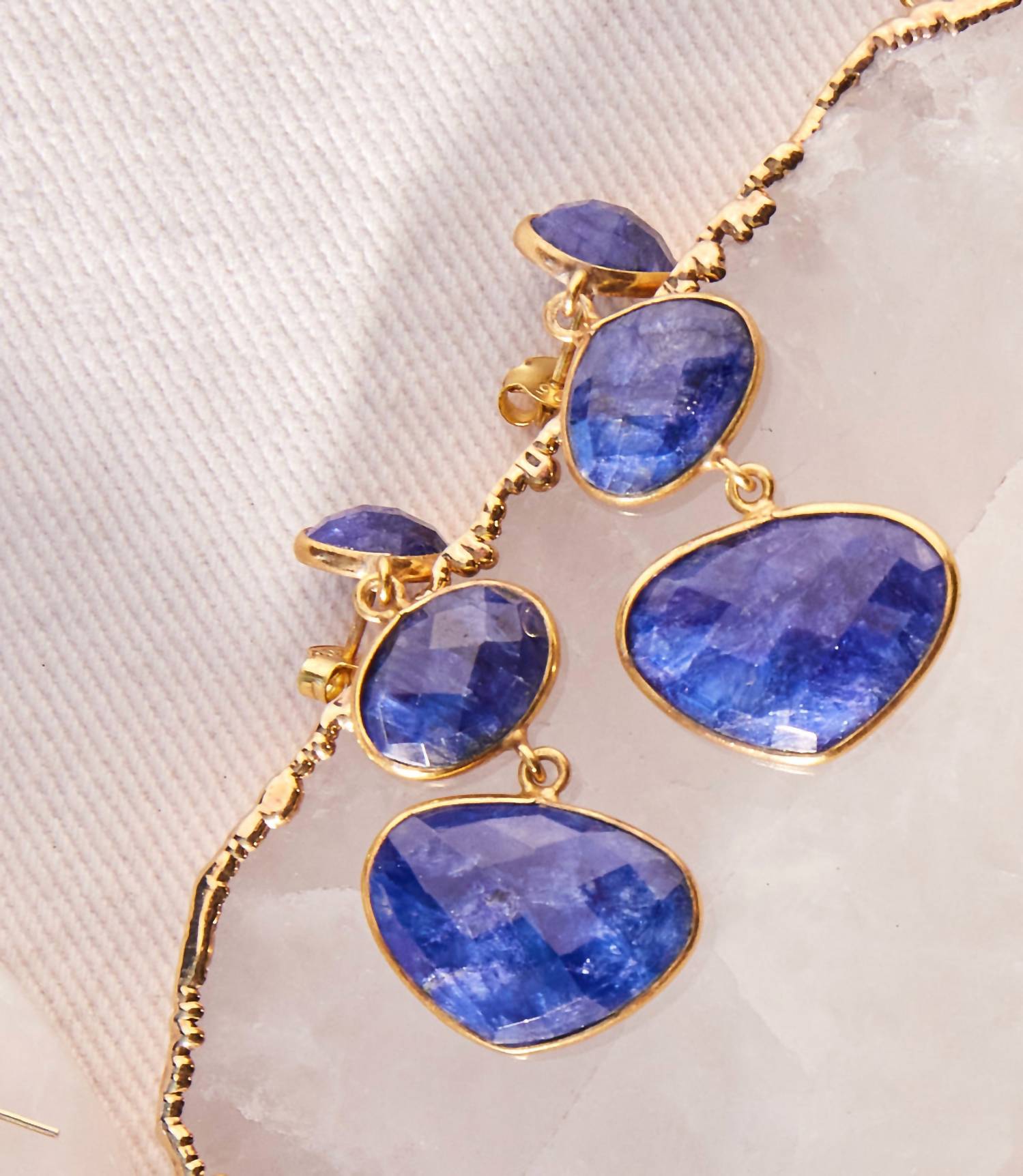 Felix Z - Triple Drop Gemstone Earrings - blue - earrings - jewelry
