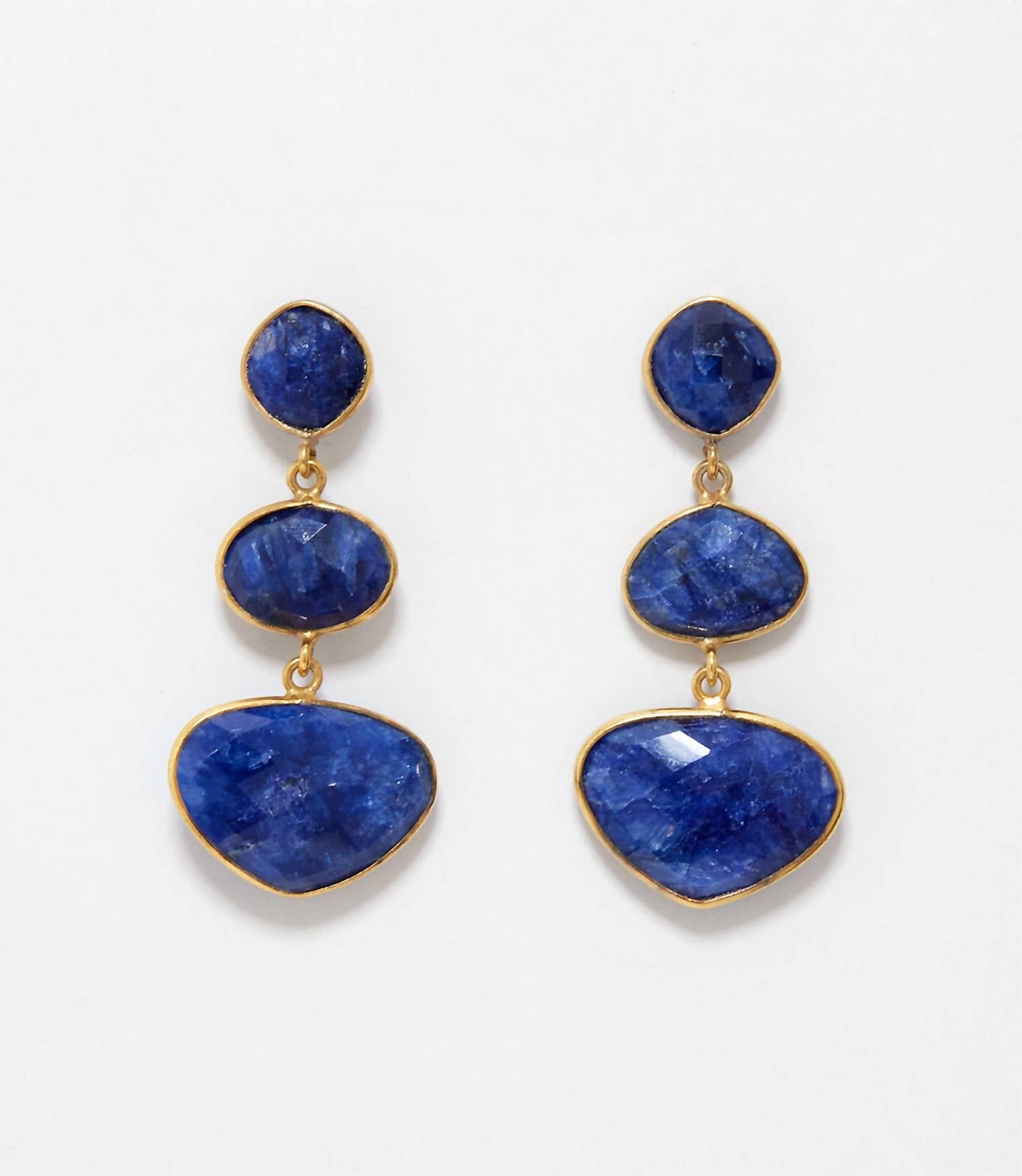 Felix Z - Triple Drop Gemstone Earrings - blue - earrings - jewelry