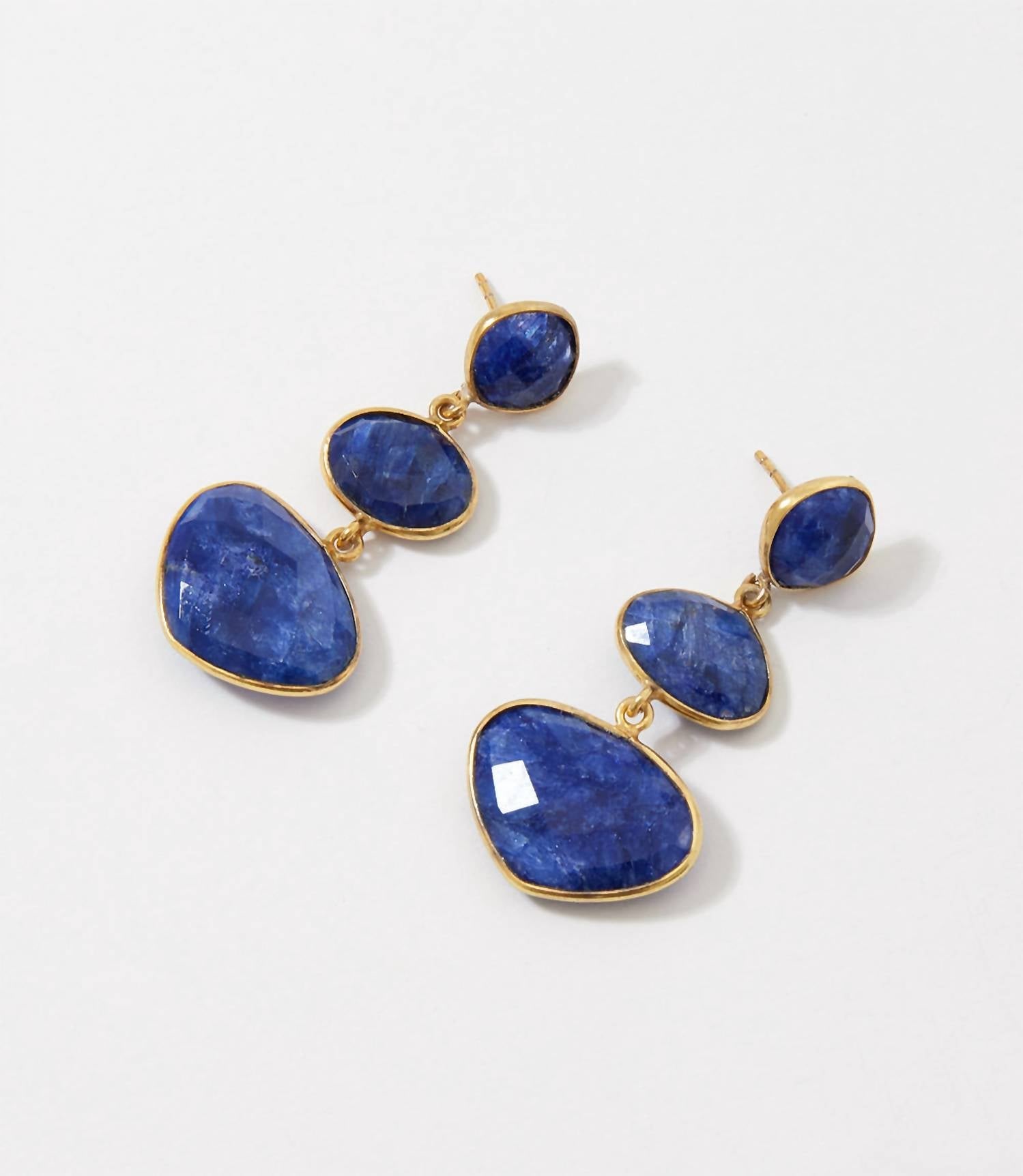 Felix Z - Triple Drop Gemstone Earrings - blue - earrings - jewelry