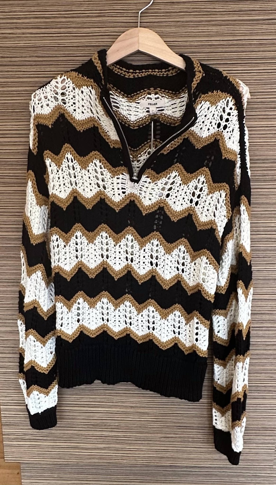 Feller - Women's Riley Zig Zag Lace Zip Sweater - brown - clothing - shirts