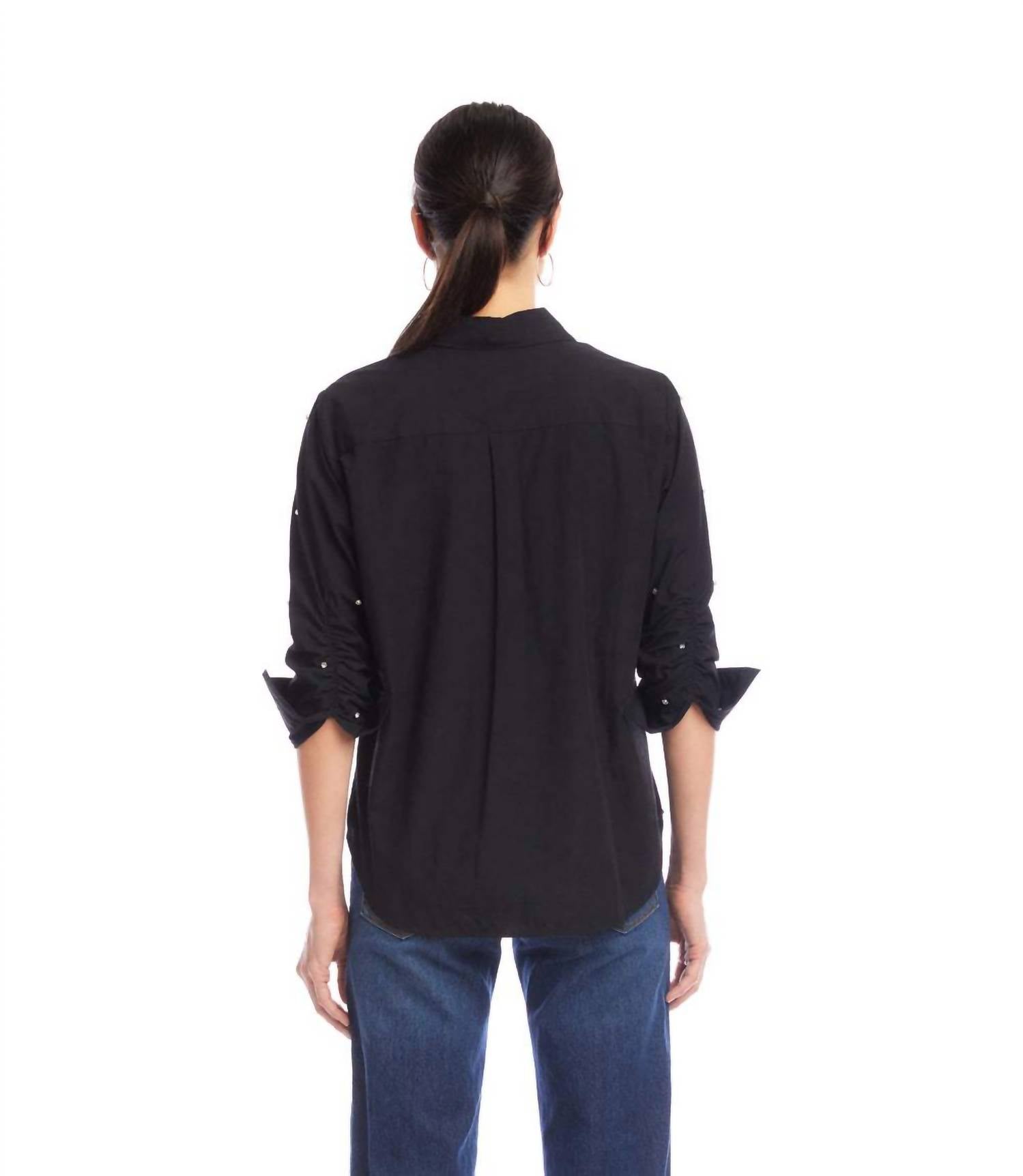 Karen Kane - Embellished Ruched Sleeve Shirt