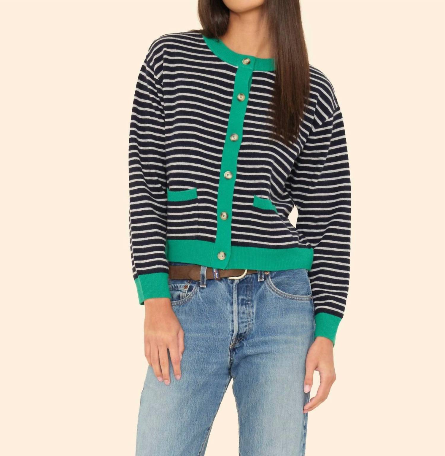 XIRENA Lillian Cardigan Sweater in navy stripe 1 - women's cardigan