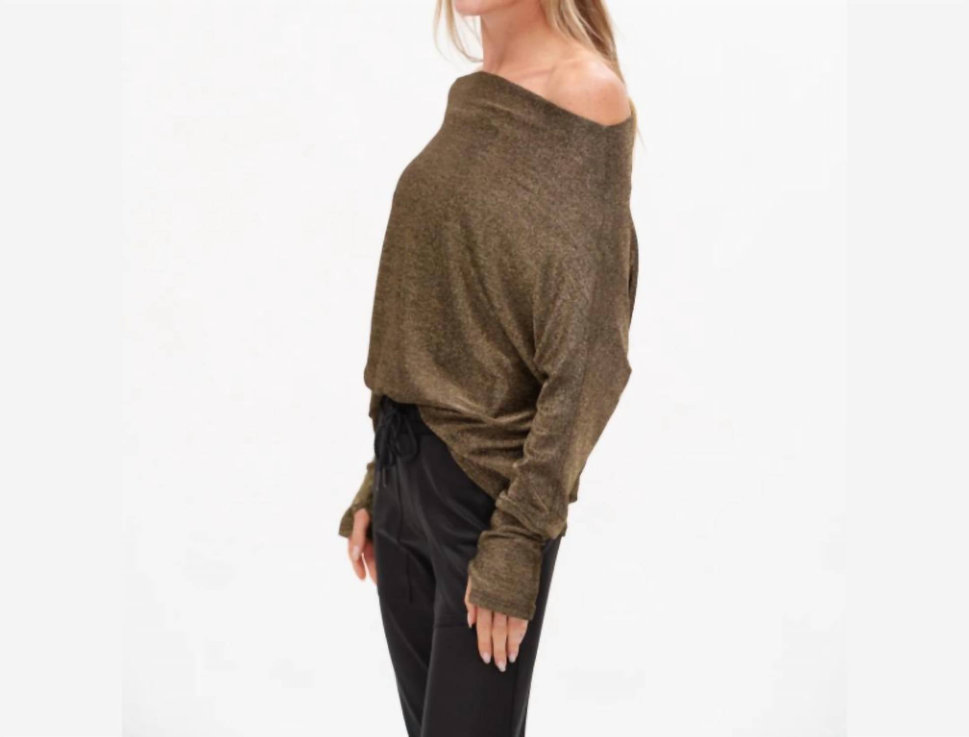 SIX/FIFTY Anywhere Off Shoulder Top in gold lurex - women's sweater - alternate view