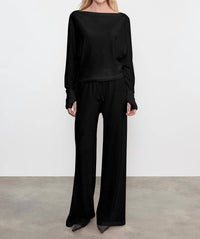Enza Costa CASHMERE DOLMAN TOP in black - women's long sleeve top