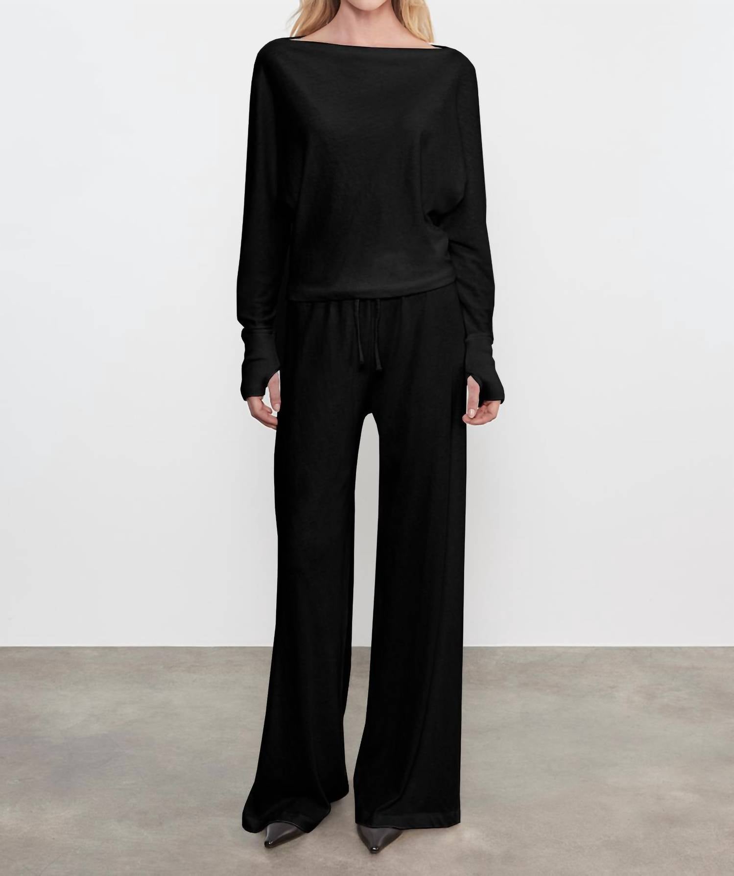 Enza Costa CASHMERE DOLMAN TOP in black - women's long sleeve top
